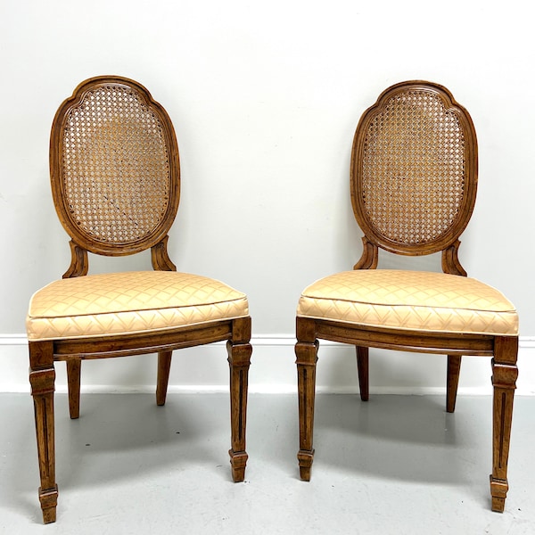 DREXEL HERITAGE Walnut & Cane French Provincial Louis XVI Dining Side Chairs - Pair B