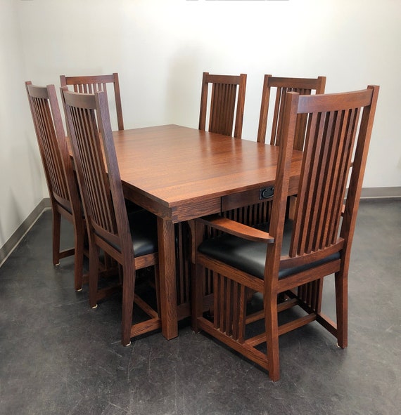 Le Meuble Villageois Mission Oak Dining Set Table 6 Chairs Etsy