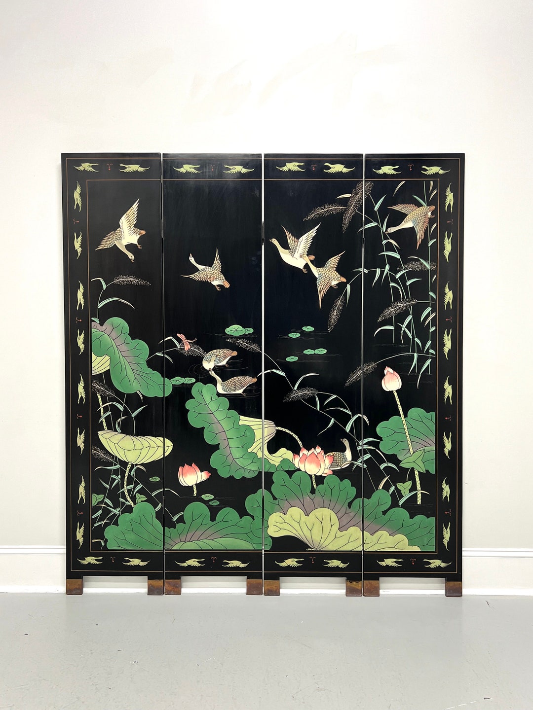 Mid 20th Century Chinese Export Four Panel Coromandel Folding