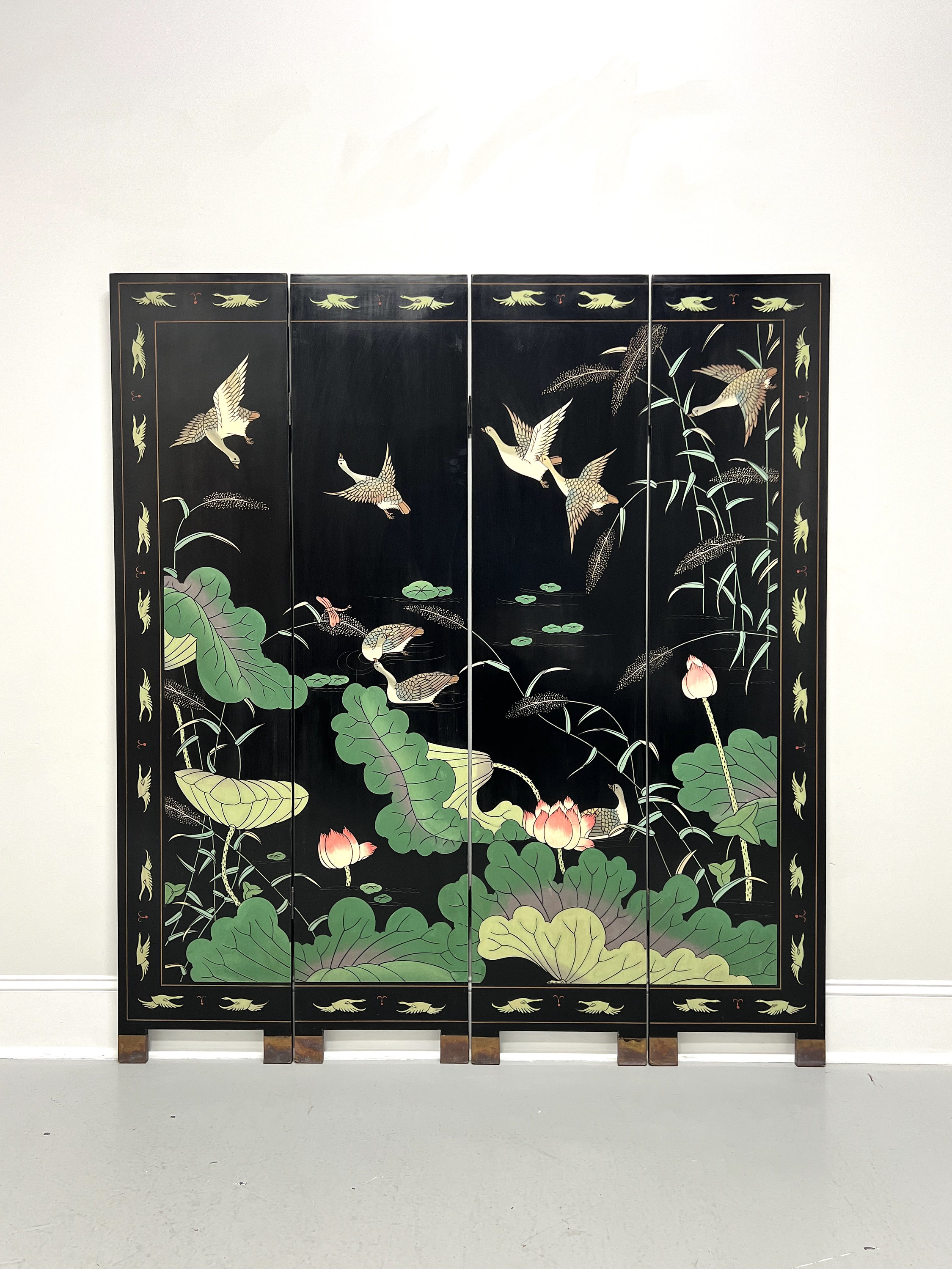Mid 20th Century Chinese Export Four Panel Coromandel Folding