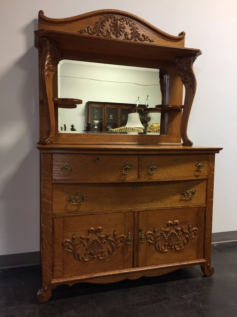 ANTIQUE Victorian Quartersawn Tiger Oak Sideboard Buffet Etsy