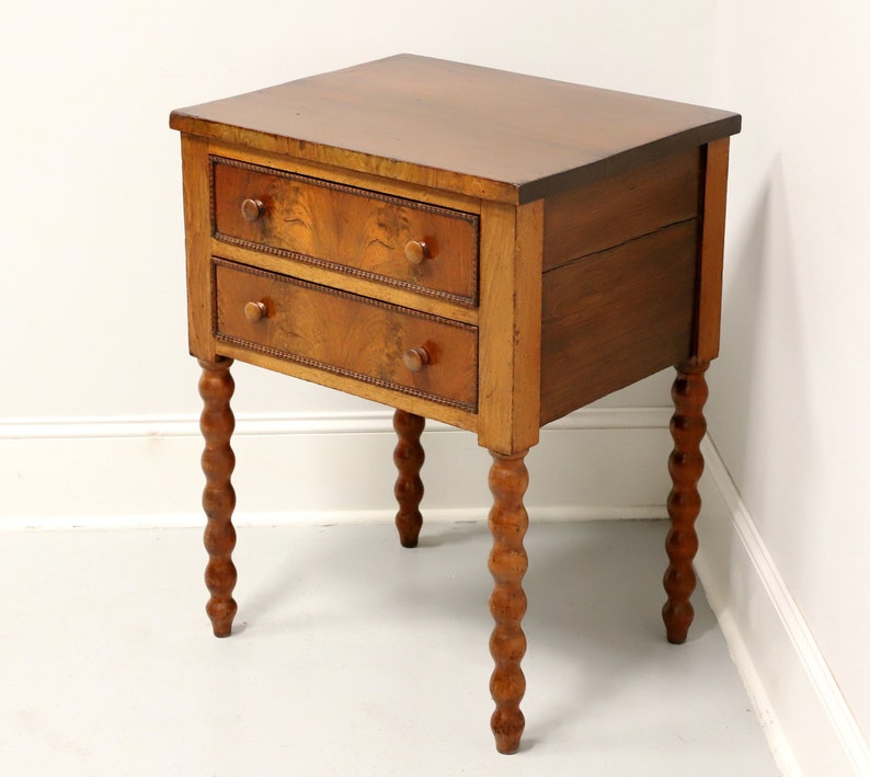 Antique 19th Century Walnut Two Drawer Side Table With Bobbin Etsy