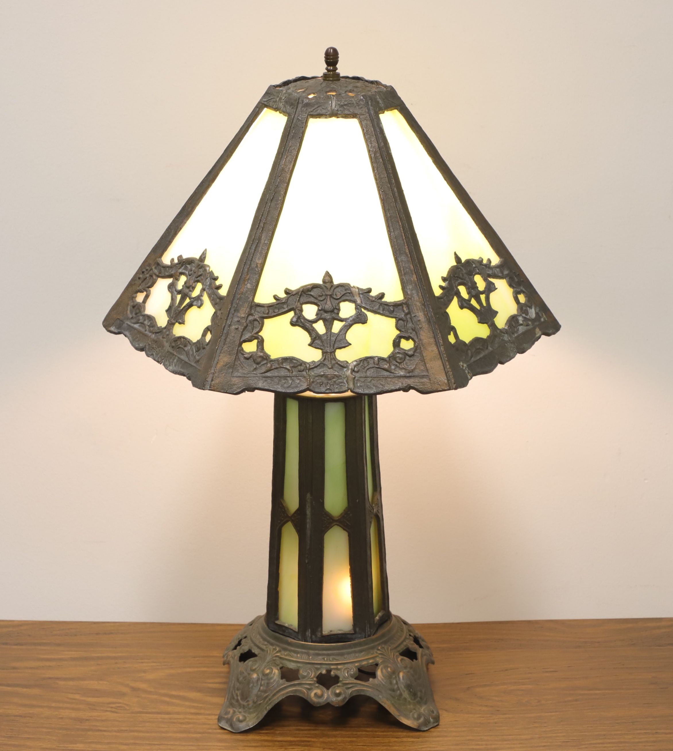 Green slag shop glass lamp