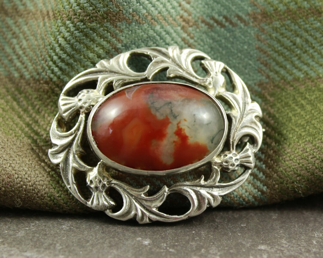 1972 Silver Thistle and Moss Agate Brooch Hallmarked - Etsy UK