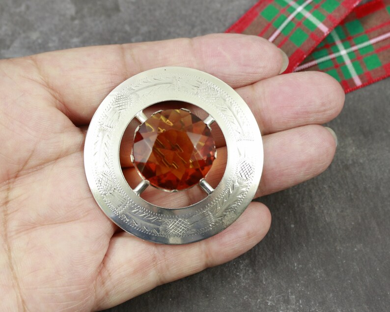 Large Cairngorm Style Scottish Brooch Traditional Plaid Pin Etsy UK