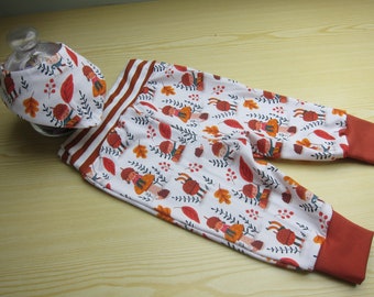 Elves with Autumn leaves Baby Bloomers  ecopants and reversible bib set 3-6mo