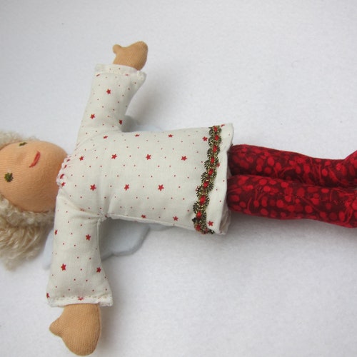 Angel doll Felicitas Guardian Angel, with white Bouclé hair, red cheapest star dress, felt wings, Waldorf inspired,