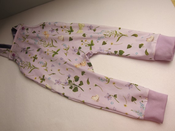 Ecological baby rompers, lilac Spring flowers and butterflies  6 mo (68-74)
