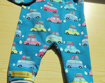 Baby Bloomers pants with reversible bib set in turquoise, Vacation cars, Size 1T