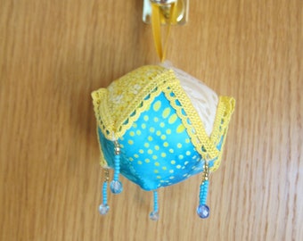 Yellow and blue patchwork Dragonfly ball, Mother's Day, Welcome home, Original, Christmas Deco, Treasure, Gem,