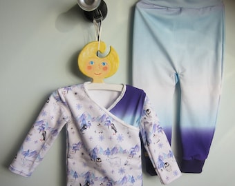 Organic baby  set long sleeved T-shirt with leggings, North cap motive, wrap optic, ORGANIC newborn long sleeve- organic infant Size 2-3