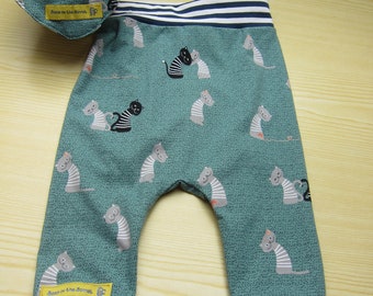 Cat in Love Baby Pants, reversible bib set,  Handmade, Made to Order, size 6-9 mo
