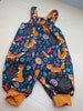 Baby rompers in size 0-3 mo, ecological jersey, Birch fabric Jumpsuit Foxes and birds in fall colors for Baby 