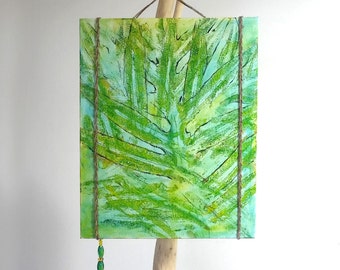 Fern Leaf Print 8x10 oil paint on canvas panel with beaded hanger - original artwork