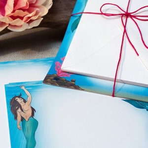 mermaids stationery: a letter writing set handmade paper gummed envelopes original artwork fantasy art image 8