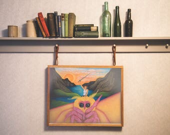 Sinclair the Rosy Maple Moth & Myself - Print of original oil painting - Chromogenic (C-Prints) or Fine Art Gicleés - fantasy self portrait