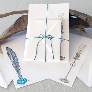 letters by candlelight penpal stationery letter writing set with quill pen & ink handmade paper original artwork fantasy art image 9