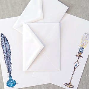 letters by candlelight penpal stationery letter writing set with quill pen & ink handmade paper original artwork fantasy art image 8