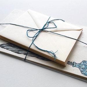 letters by candlelight penpal stationery letter writing set with quill pen & ink handmade paper original artwork fantasy art image 5