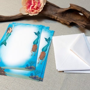 mermaids stationery: a letter writing set handmade paper gummed envelopes original artwork fantasy art image 10