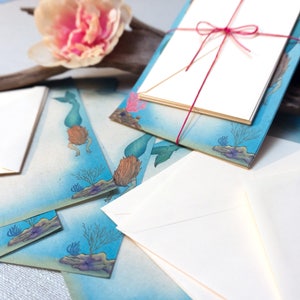 mermaids stationery: a letter writing set handmade paper gummed envelopes original artwork fantasy art image 5