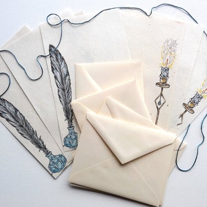 letters by candlelight penpal stationery letter writing set with quill pen & ink handmade paper original artwork fantasy art image 2