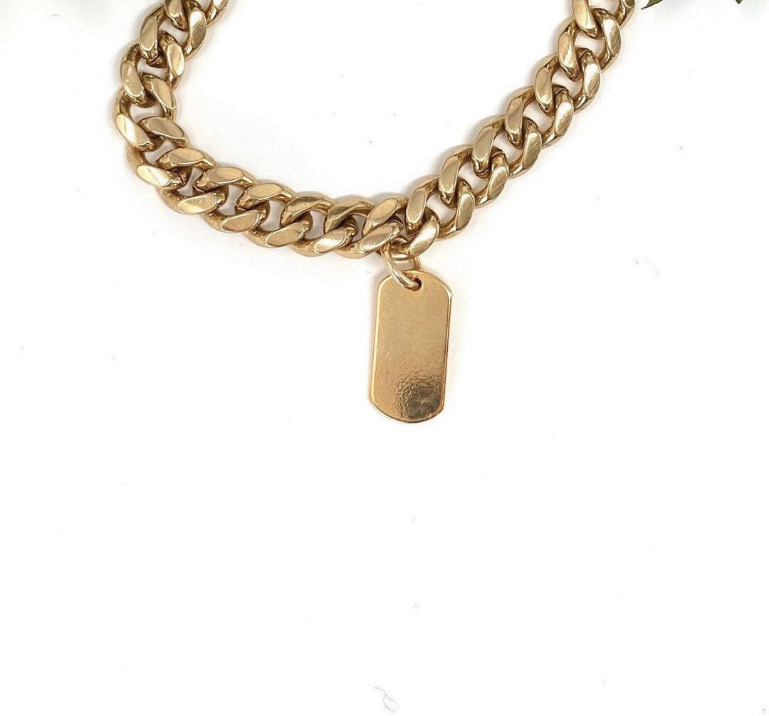 Tiny Tag Pendant Curb Chain Necklace Industrial Gold Chain Choker Chunky Hardware Chain Necklace