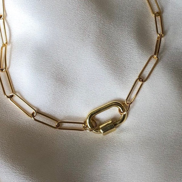 Carabiner Pendant Necklace | Industrial Gold Chain Choker | Chunky Hardware Chain Necklace