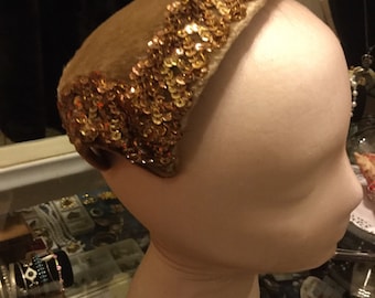 Faux fur and sequin hat