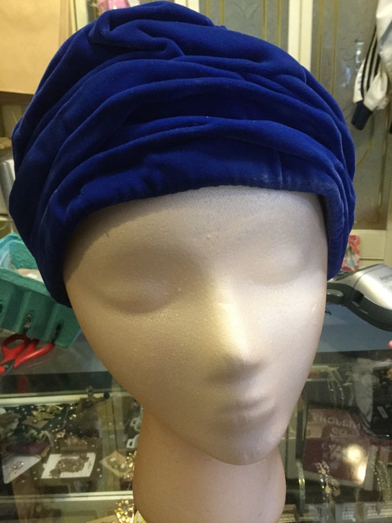 Royal blue velvet hat