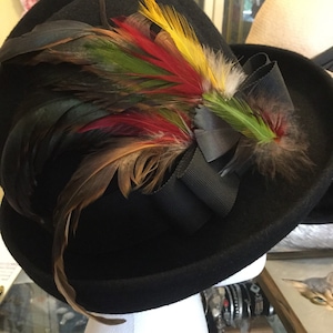 Vintage Lancaster Wool Hat Black Feather Sloping Brim Equestrian Chic Womens Vintage 1980s Lancaster Black Feather Hat- 100% Wool  main image 2