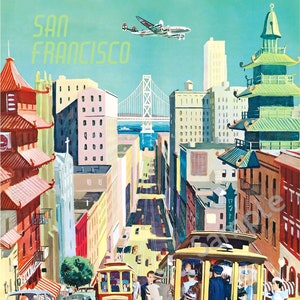 Usa vintage poster art deco print san francisco fly twa transport tourist advert