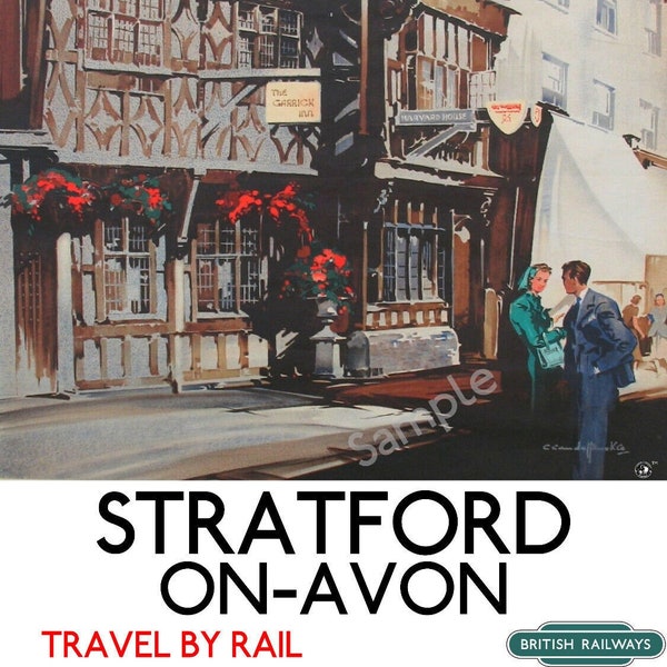 Stratford upon avon vintage railway travel poster garrick inn art print A3 A4