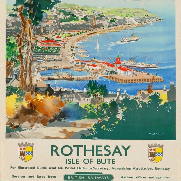 Vintage Railway Poster Scotland Rothsey Isle of Bute BR Frank Mason British Rail Art Print A3 A4