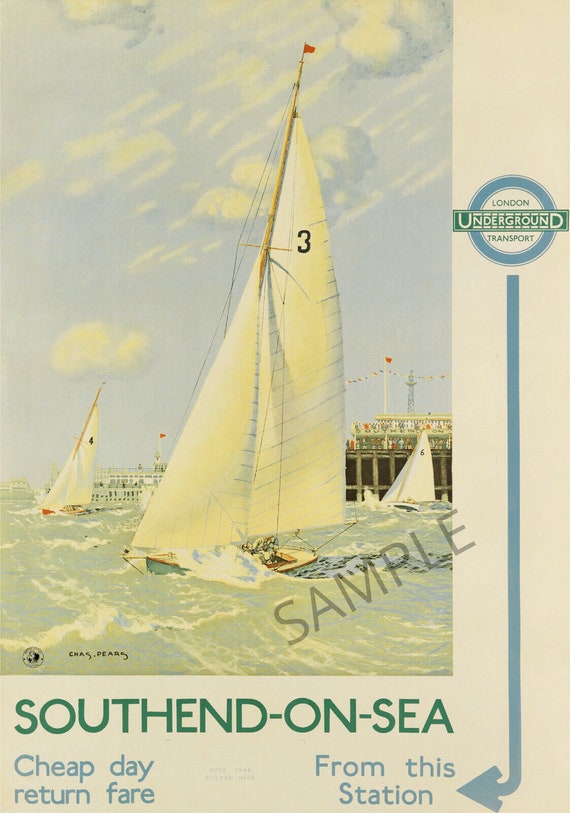 Vintage Railway Poster Southend Yacht Sailing Sea Train Travel Etsy UK