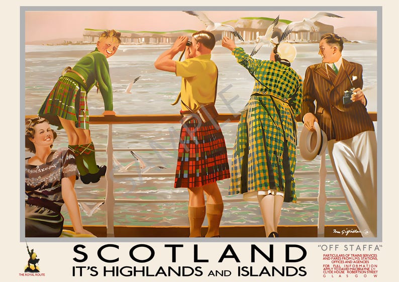 Scotland Vintage Railway Poster Staffa Highlands Ferry Art Deco Print ...