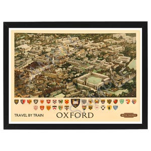 Oxford University Colleges Poster Old Aerial View Vintage Train Travel Ad Print Framed/Unframed