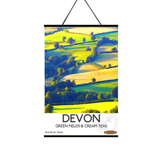 Devon Vintage Railway Poster 'Green Fields & Cream Teas'