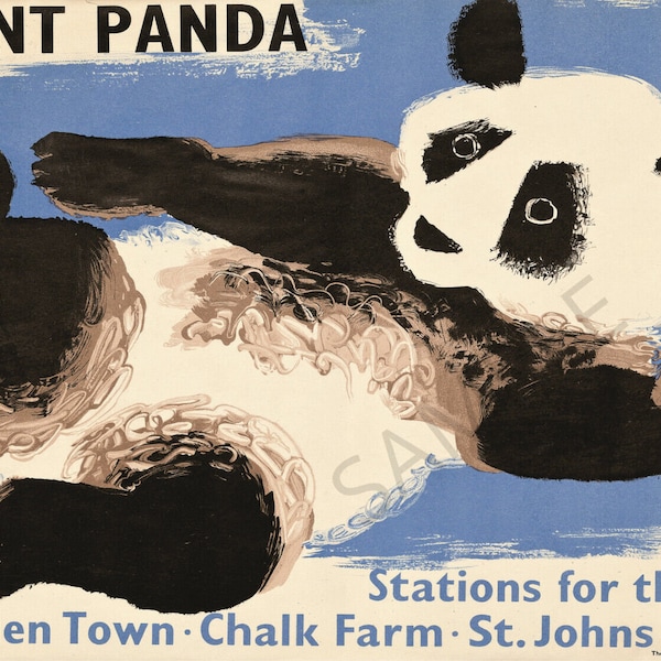Vintage poster giant panda london zoo tube underground travel ad art print A3 A4