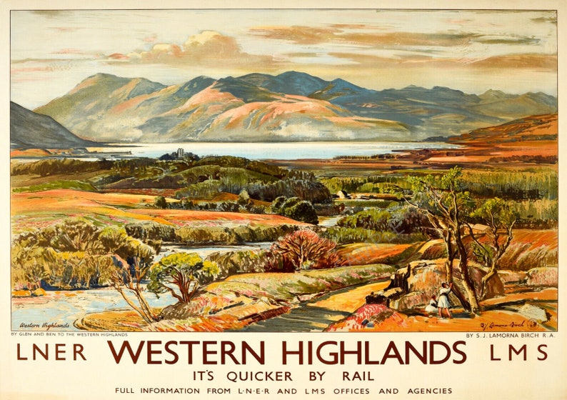 Vintage railway poster western highlands scotland lner birch ra art print A3 A4 imagen 1
