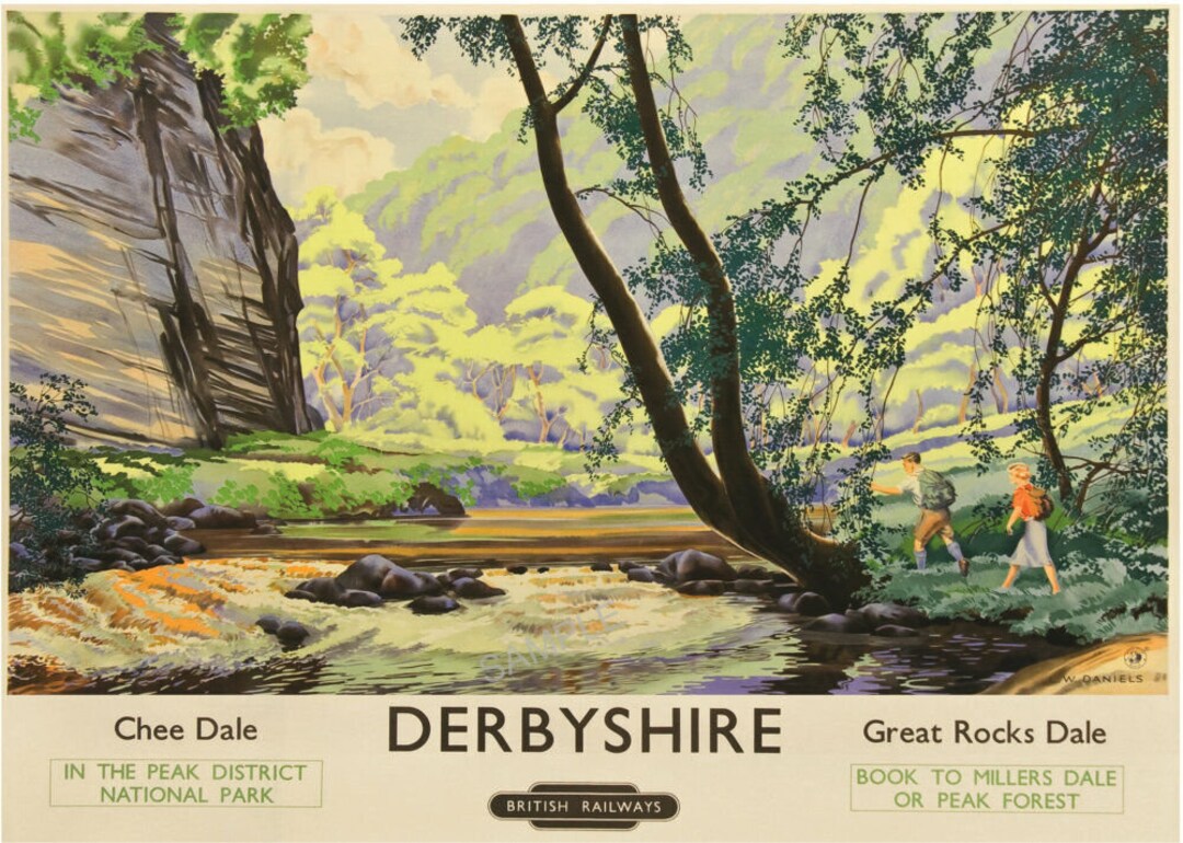 Great Rocks Route Vintage Railway Poster Great Rocks Chee Dale Derbyshire Peak District ...
