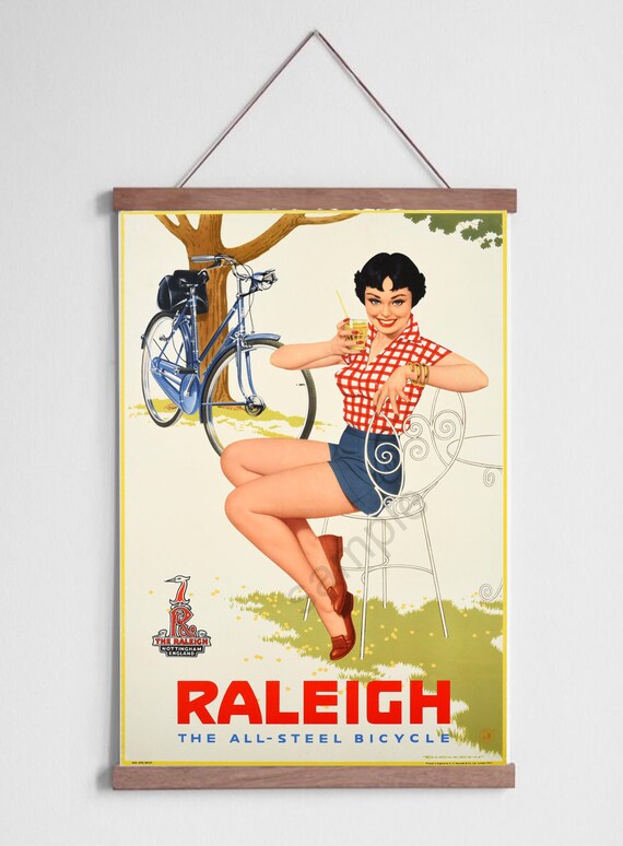 Vintage Poster Raleigh Bicycle Advert 1950s Girl Art Print A3 A4 Cycling Bike Etsy Canada