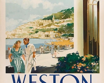 Weston Super Mare Vintage Railway Poster: Somerset Art Deco Print