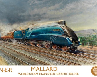 Vintage railway poster mallard world's fastest steam train cuneo art print A3 A4