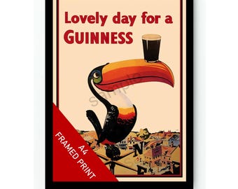 Guinness Toucan Vintage Poster: Irish Pint Pub Decor Art Print Framed / Unframed A3 A4