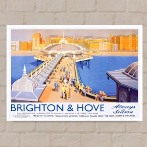 Brighton & Hove Vintage Railway Poster: Art Deco Travel Print