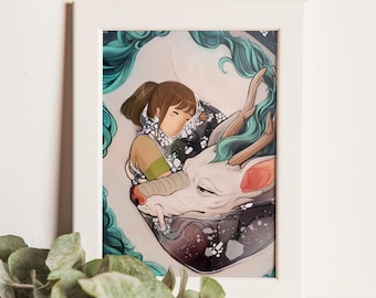 Haku and Chihiro Art Print | Studio Ghibli Inspired (4x6")