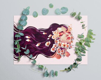 Primrose Woman Floral Art Print | Ready to Gift (4x6)