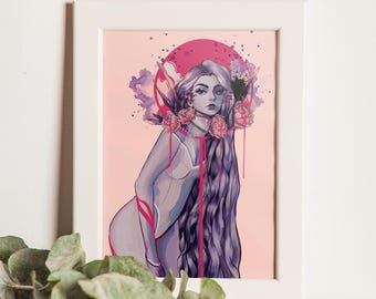 Headfog Original Art Print | Moody Woman Portrait (4x6")
