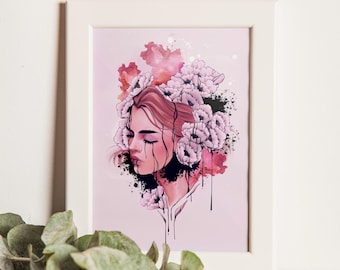 Floral Woman Portrait Art Print | Ready to Gift (4x6")